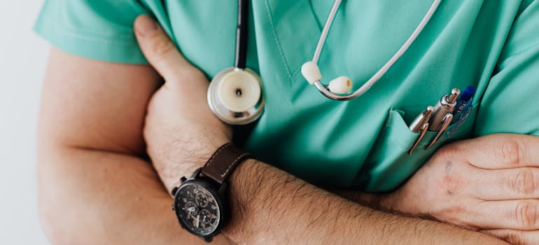 a close up of a doctor with a stetoscope