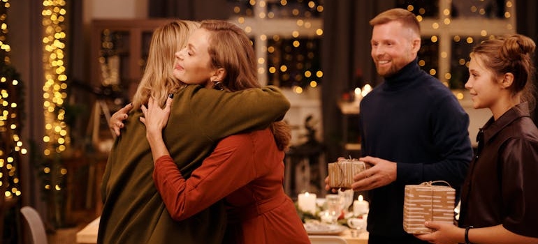 People hugging and celebrating holidays