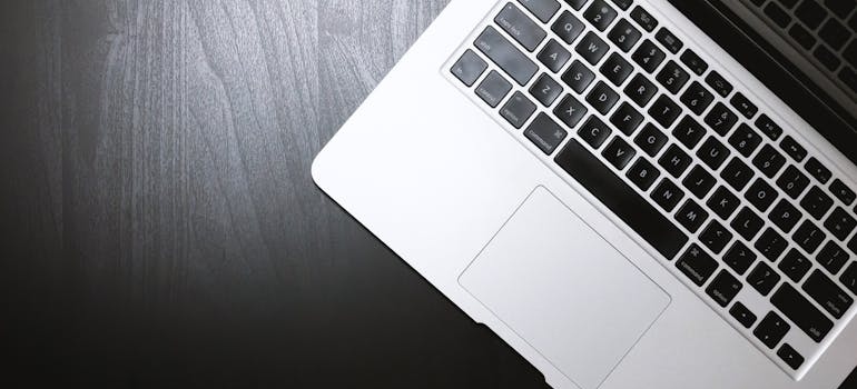 A laptop on a black table