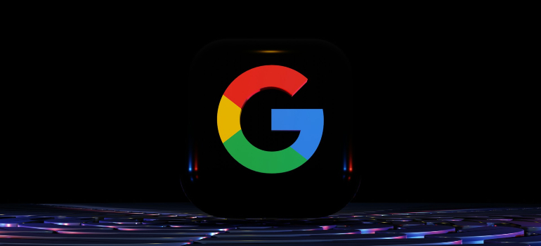 Google logo glowing on a dark background